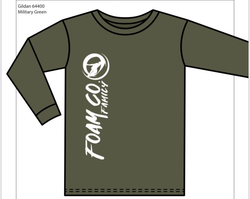 Foam Co Foam Co Family  LONG SLEEVE: Military Green with White Ink