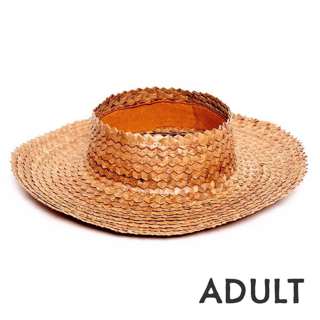 BROWN: Straw Crownless Sun Hat Papale - Adult
