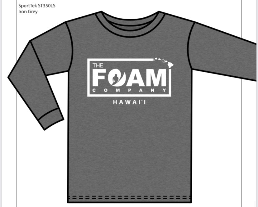 Foam Co: Moisture Wicking "Wind and Waves" LONG SLEEVE: Grey with White Ink