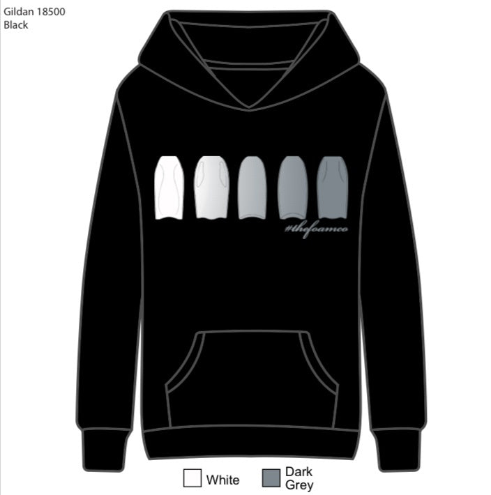Foam Co Board Line Up Pullover Hoody: Black with White to Grey Fade