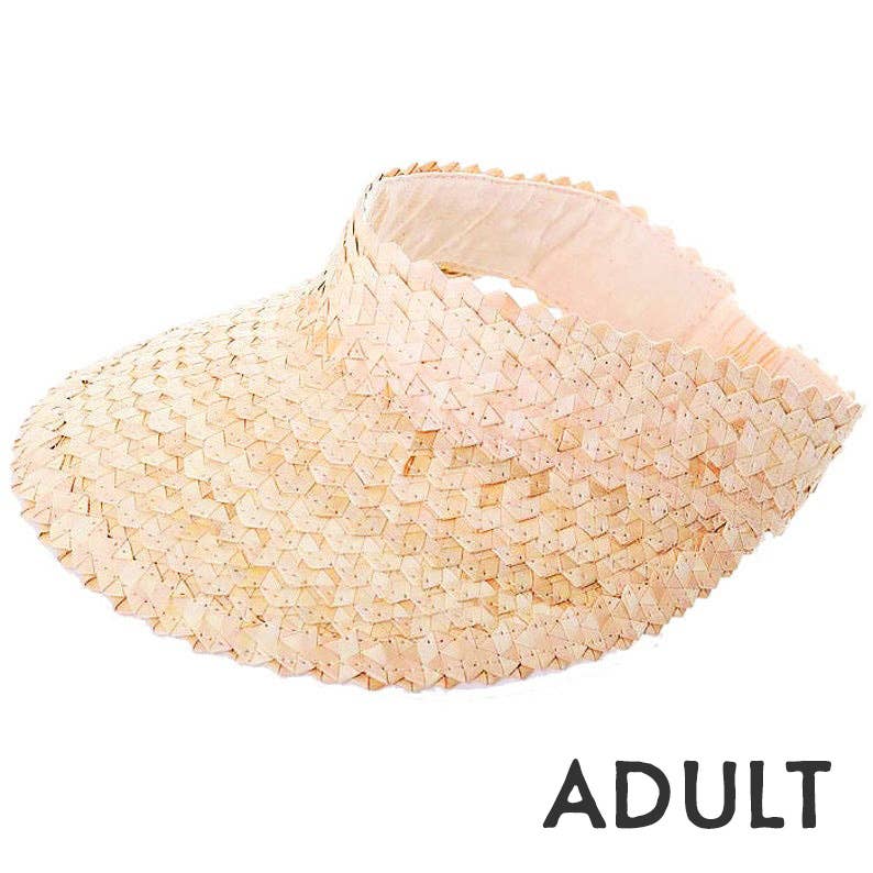 WHITE: Straw Sun Visor Summer Beach Hat Cap - Adult