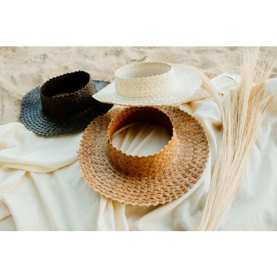 Straw Crownless Sun Hat Papale - Adult: Black
