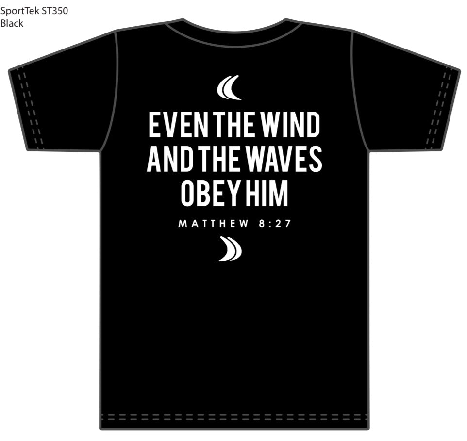 Foam Co Moisture Wicking "Wind and Waves" T-Shirt: Black with White Ink