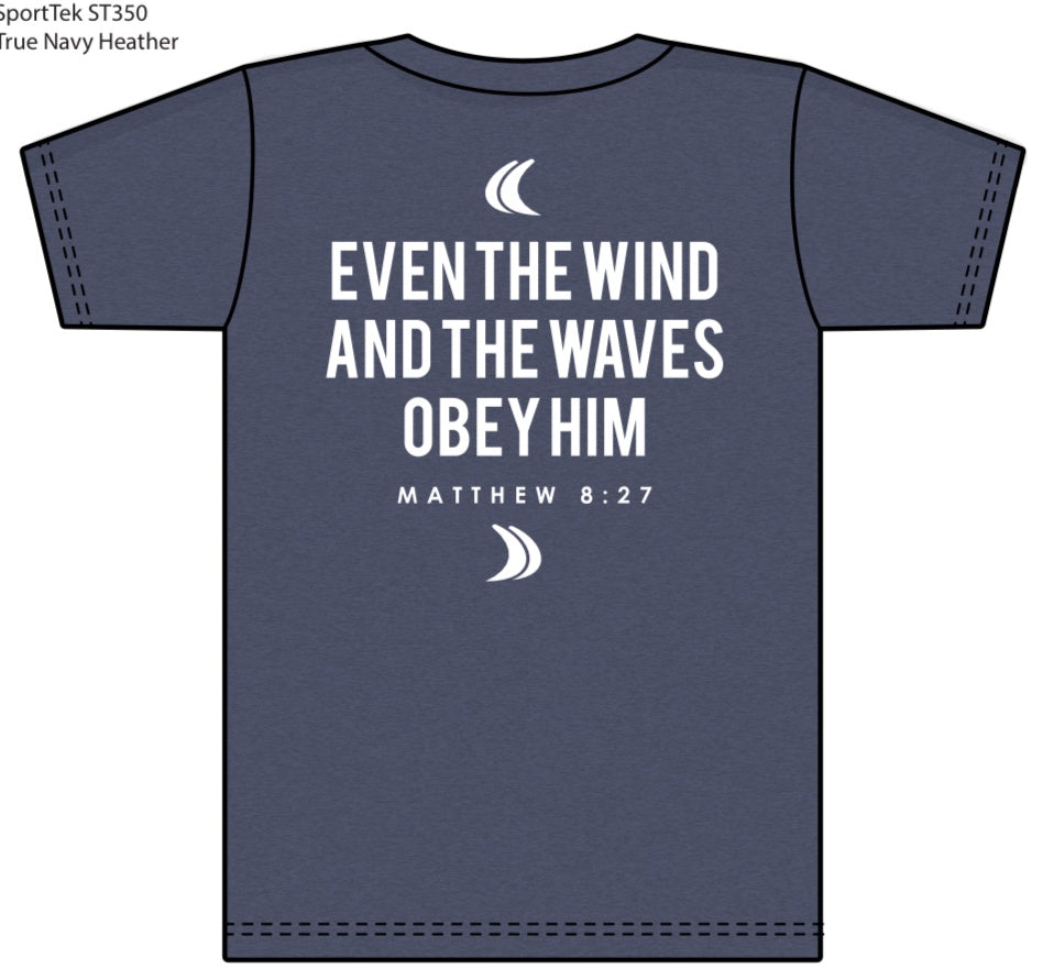 Foam Co Moisture Wicking "Wind and Waves" T-Shirt: Navy Heather with White Ink