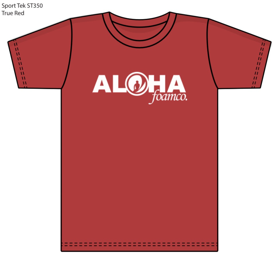 Foam Co Moisture Wicking "Aloha" T-Shirt: Red with White Ink