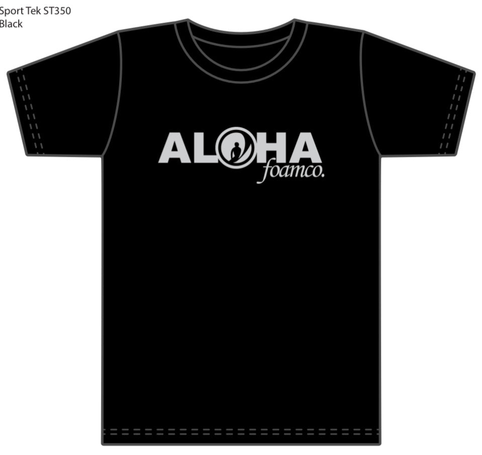 Foam Co Moisture Wicking "Aloha" T-Shirt: Black with Light Grey Ink