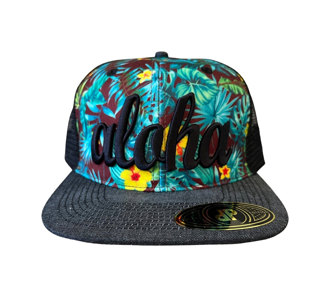 Foam Co Aloha Swoosh Denim Floral Mesh SnapBack Hat