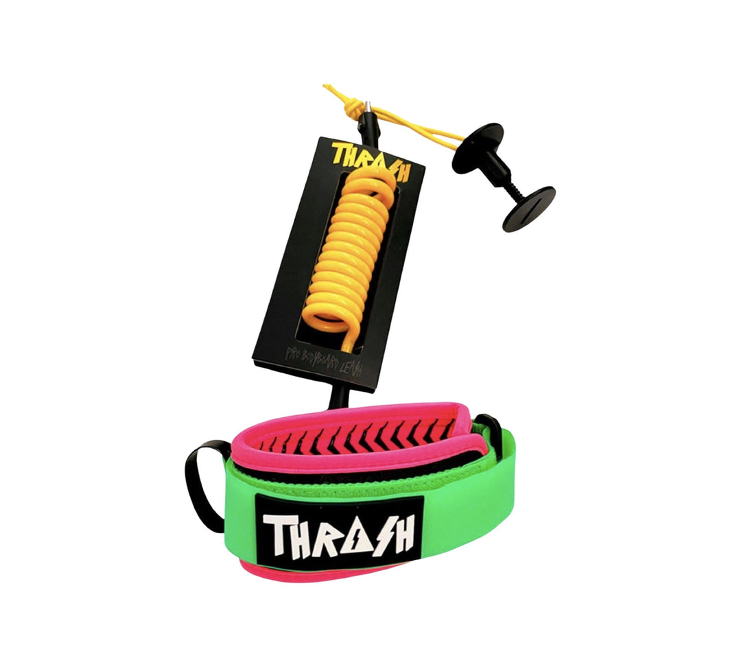 Thrash V-GRIP BICEP LEASH Yellow-Pink  & Green/Rubber Black/Logo White