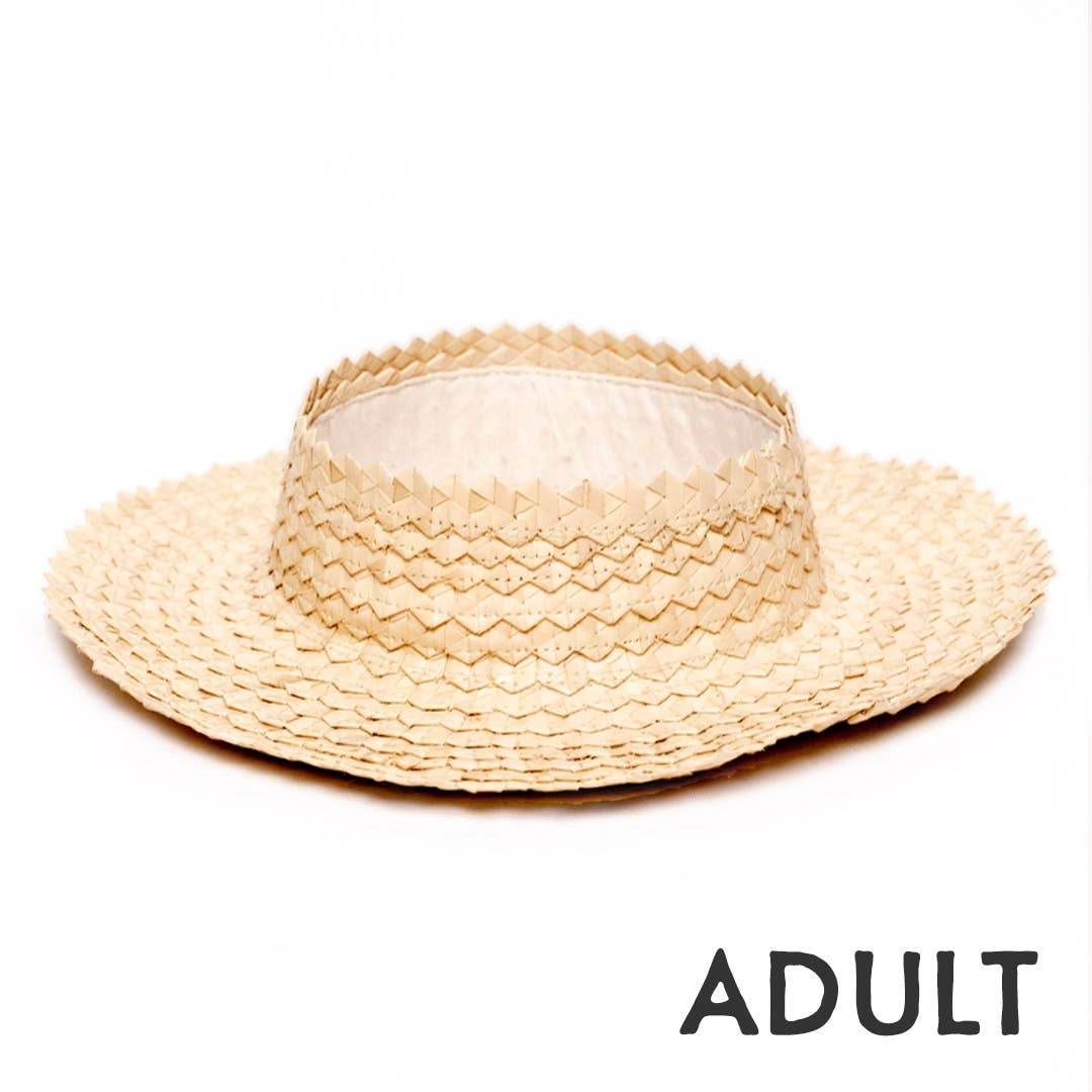WHITE: Straw Crownless Sun Hat Papale - Adult