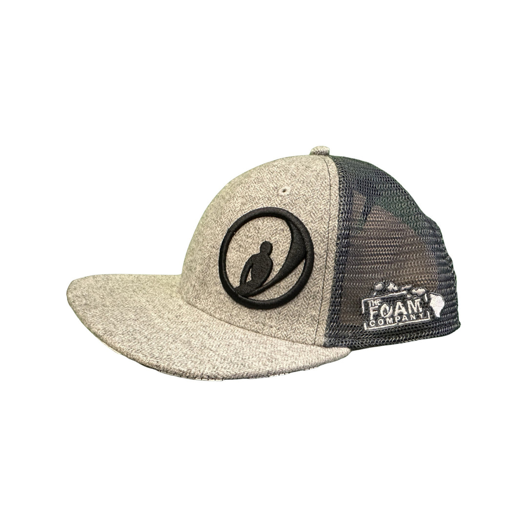 Foam Co Circle Logo/Side Logo Snapback Hat Grey Mesh/Grey/Black w/Hawaiian Flag under bill