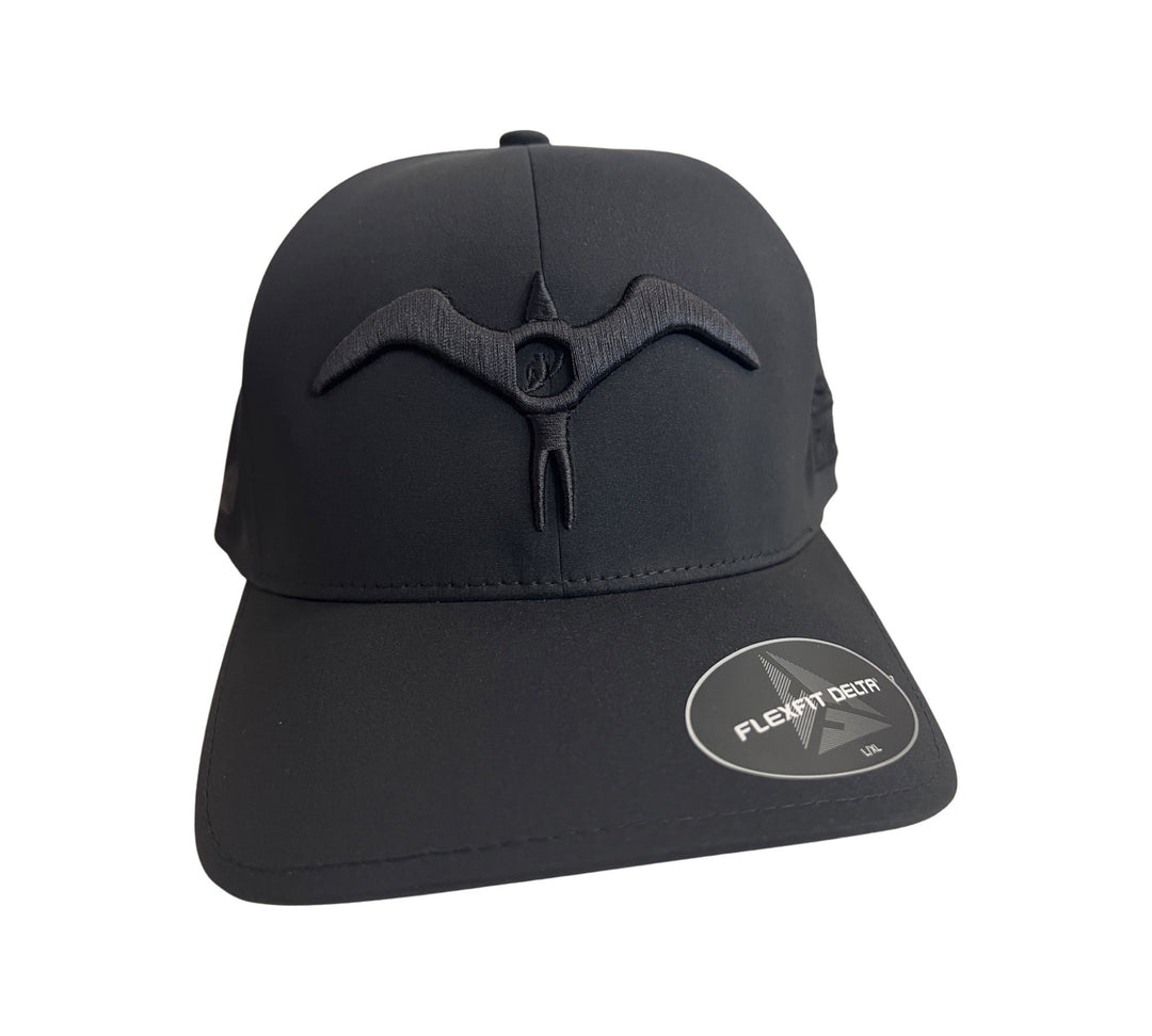 Foam Co Hat- Iwa w/ Bodyboarder: Flexfit Delta, Solid Black