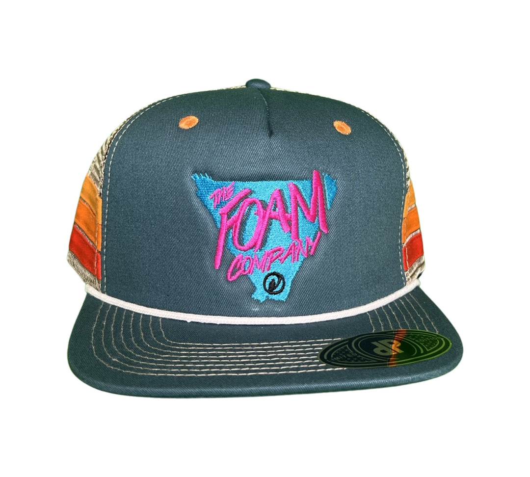 Foam Co - Delta Logo: Snapback, Teal with Beige Mesh/Sunset Stripes Hat