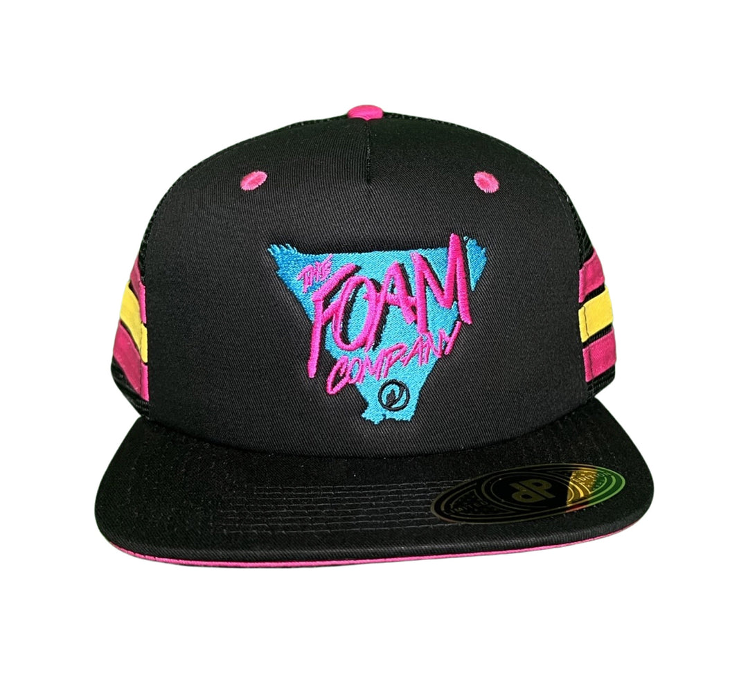 Foam Co - Delta Logo: Snapback, Black with Mesh/Pink and Yellow Stripes Hat